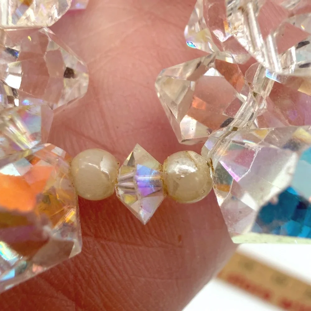 Vtg AB Crystal Bracelet Sterling 925 Chunky Faceted Glass Stones Iridescent 6.5